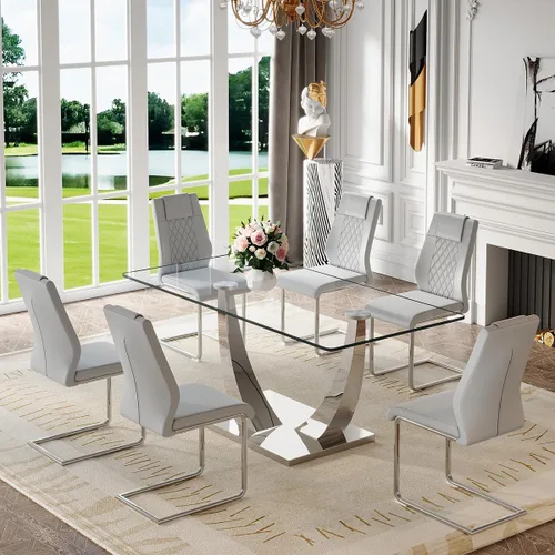 Miniatura 26 de Mesa de comedor moderna para mesa de comedor de mármol sintético de 4/6, 63 pulgadas, mesa de cocina rectangular, mesa de cocina y comedor de fácil