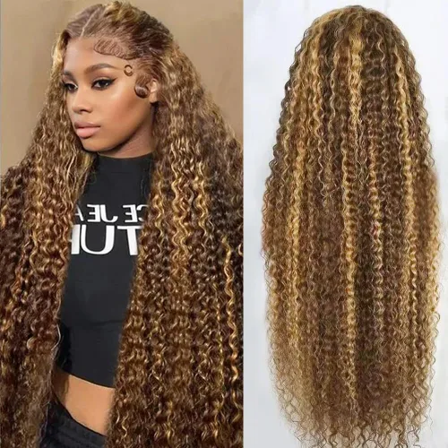Pelucas de cabello humano con reflejos degradados y encaje frontal, densidad 250, 4/27, rubio miel, pelucas frontales prearrancadas, 20 pulgadas