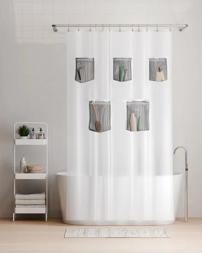 Miniatura 11 de Rubbermaid Forro de cortina de ducha transparente, forro de ducha de PEVA resistente al agua para baño, con imanes y ojales gris carbón inoxidables