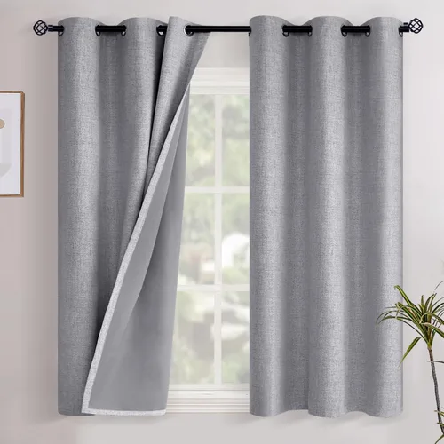Miniatura 24 de YoungsTex - Cortinas opacas de lino para dormitorio, oscurecimiento de la habitación, cortinas con textura de lino, paneles con aislamiento térmico