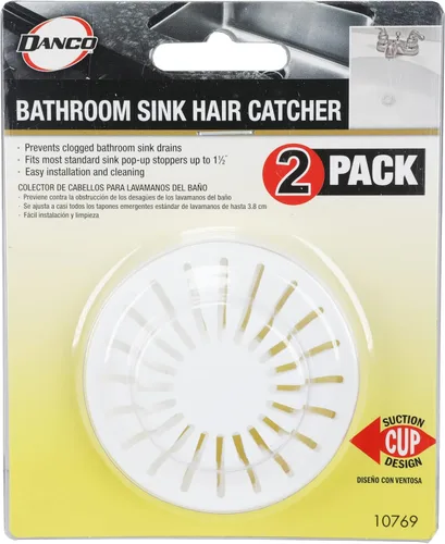 Miniatura 6 de DANCO Colador Universal para Lavabo de Baño con Ventosa Atrapa Cabellos y Trampa Para Tapones Pop-Up Blanco Paquete de 2 (10769)