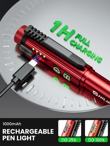 Miniatura 5 de Linterna, luz de trabajo recargable de 600 lúmenes, luz LED COB con clip magnético, linterna de bolsillo de 8 modos para enfermera, emergencia, EDC
