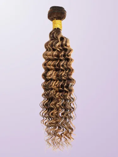 Miniatura 8 de P4/27 Cabello Humano Solitario de Onda Profunda con Reflejos Rubios Miel, 12A 100% Tejido Brasileño Virgen Ondulado Grueso con Mechas Ombre Marrón