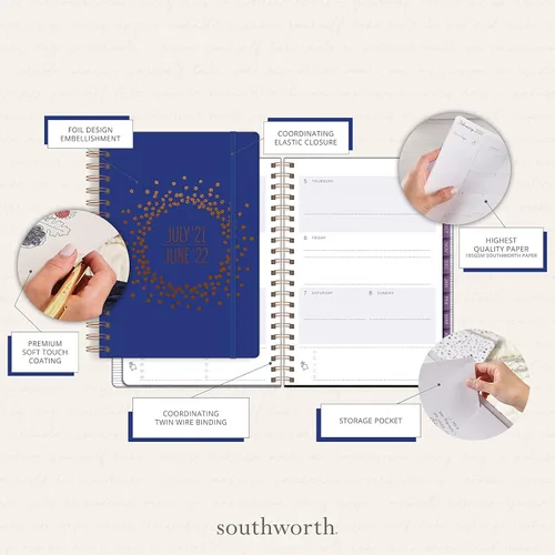 Miniatura 5 de Southworth Agenda académica (julio de 2021 a junio de 2022), 8.5 x 11 pulgadas, floral brillante, papel de 28 libras/3.70 oz/m², alambre doble