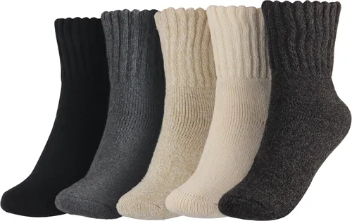 BenSorts Calcetines de invierno para mujer, gruesos, cálidos, acogedores, calcetines de cuello redondo, regalos de color sólido