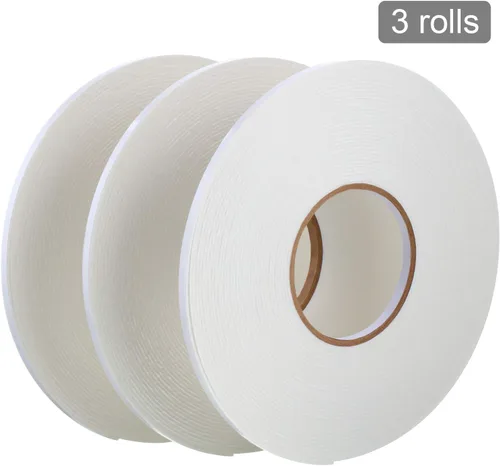 Miniatura 5 de Zonon 3 rollos de cinta de espuma de doble cara PE, cinta adhesiva de montaje de esponja de doble cara (1/4 pulgada por 50 pies, blanca)