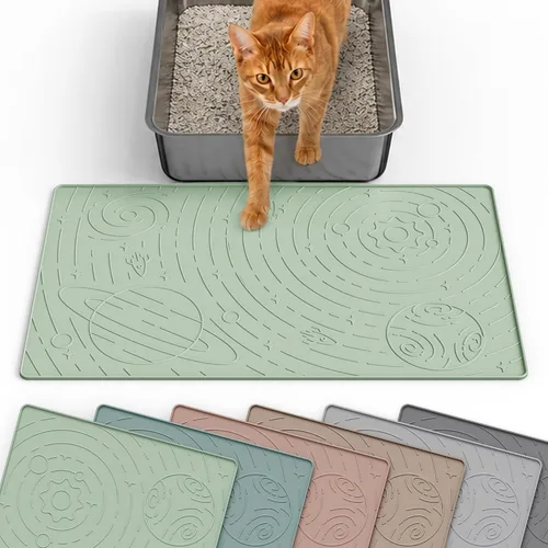 Miniatura 9 de OHMO Tapete de arena para gatos mediano de 23.6 x 15.7 pulgadas, goma de silicona beige, control de dispersión para caja de arena para gatitos