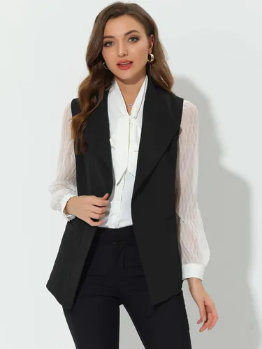 Miniatura 3 de Allegra K Chaqueta sin mangas para mujer, cuello chal, con cinturón, para trabajo, oficina, chaleco