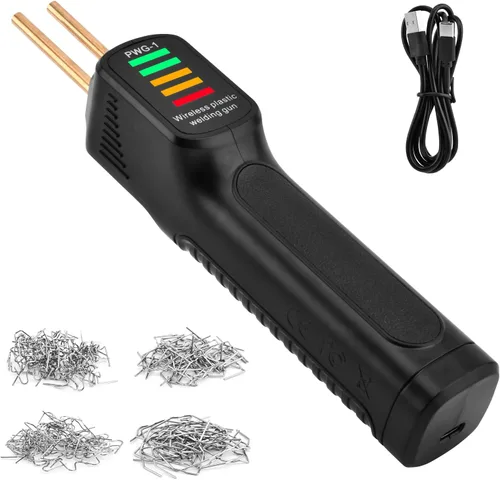 Miniatura 9 de Soldador de plástico inalámbrico, kit de soldadura de plástico portátil con carga USB-C, 200 grapadoras de plástico caliente, kit de soldadura