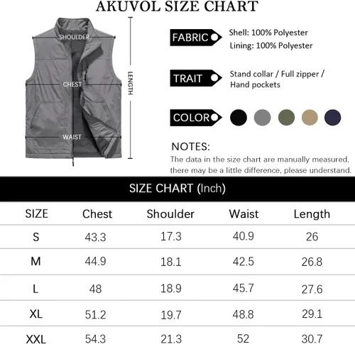 Miniatura 6 de AKuVoL Chaleco ligero Softshell para hombre, impermeable, chaleco acolchado a prueba de viento para golf y correr