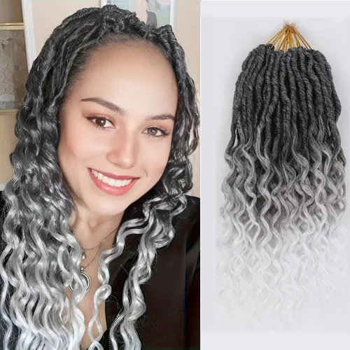 Miniatura 30 de Cabello de Ganchillo Goddess Locs de 12 Pulgadas 8 Paquetes Nuevos Locs Sintéticos Suaves Trenzas de Ganchillo Ondas Profundas Extensiones de 1b