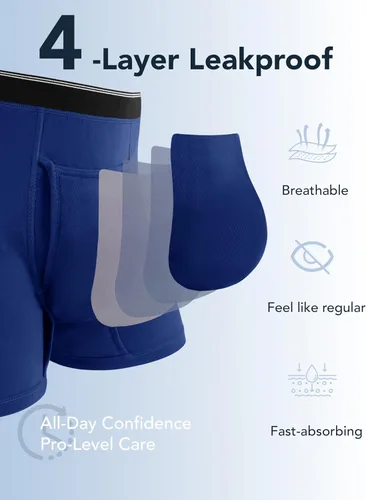 Miniatura 19 de Ropa interior lavable para incontinencia para hombre, calzoncillos bóxer de algodón, 3.4 fl oz de absorción, ropa interior a prueba de fugas