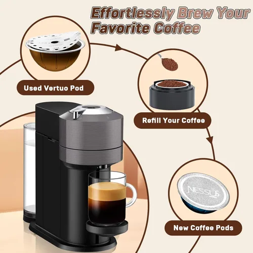 Miniatura 6 de Kit de cápsulas reutilizables para Nespresso Vertuo, cápsulas de café Vertuo recargables, accesorios de espresso con 100 piezas de sellos, tapas