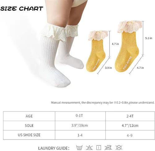 Miniatura 4 de HOUSEYUAN Calcetines largos con volantes hasta la rodilla para bebé niña pequeña calcetines de princesa lindos con volantes vestido de bebé