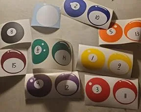 Calcomanías de pared de bolas de billar, sala de billar, sala de juegos, 7 a 10 en 16 en total, multicolor, paredes con estilo, (calcomanías de 3