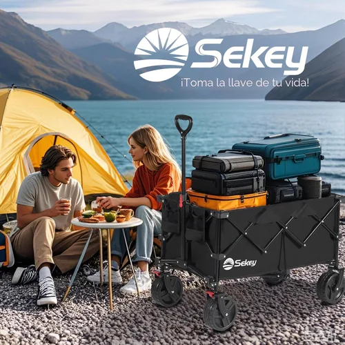 Miniatura 7 de Sekey Carritos Vagones Plegables de 220L con Ruedas Grandes Todo Terreno para Playa, Vagón Plegable de Trabajo Pesado con Portavasos, Vagón Plegable