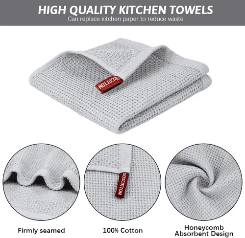 Miniatura 3 de Nialnant Trapos de limpieza 100% algodón, paquete de 6 paños de cocina de tejido gofre, trapos súper absorbentes para lavar platos, gris claro, 12 x