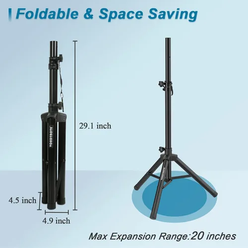 Miniatura 5 de Vondynote Par de soportes para altavoces de trípode de altura ajustable de 33.5 a 53.5 pulgadas, soporte delgado para mini altavoz, PA DJ, trípode