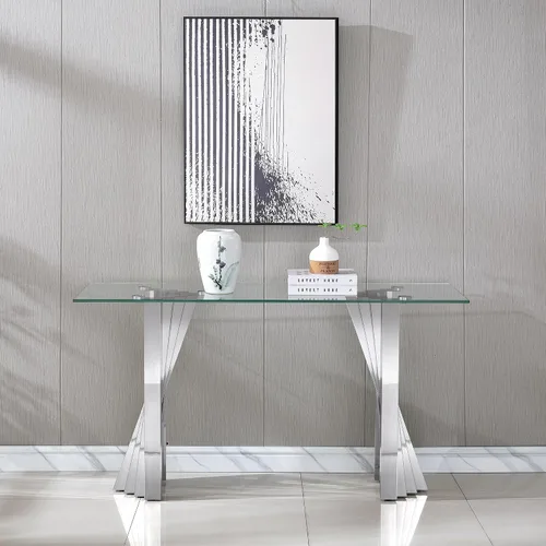 Miniatura 90 de Mesa de centro de cristal de lujo, mesa de centro de sofá de 47 pulgadas con marco de acero inoxidable dorado y parte superior de vidrio negro, mesa