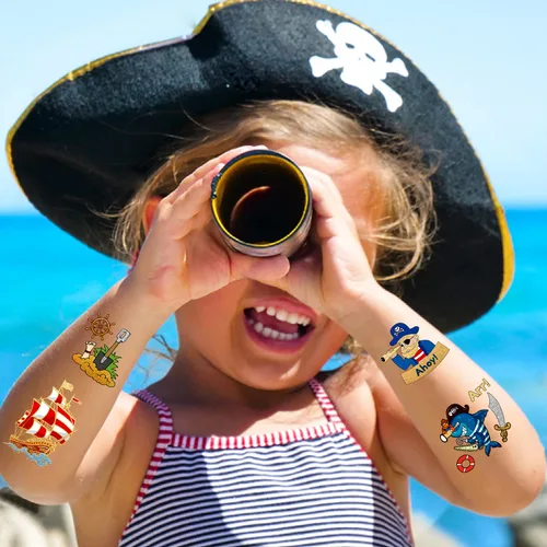 Miniatura 5 de PARTYWIND 34 estilos de suministros de fiesta de cumpleaños pirata, brillantes y brillantes metálicos piratas temporales para decoración de fiesta