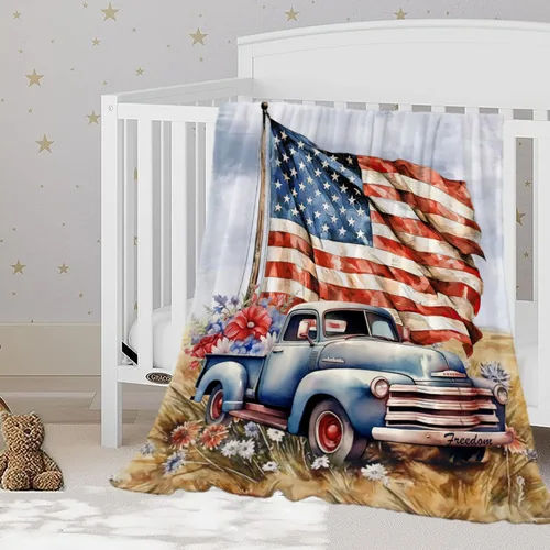 Miniatura 15 de YeeJu Manta patriótica para bebé, manta pequeña del 4 de julio, Día de los Caídos del 4 de julio, manta para niños pequeños, forro polar suave