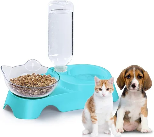 MILIFUN Cuencos dobles para perros y gatos, juego de cuencos de agua y comida para mascotas, juego de cuencos inclinados de 15° para agua y