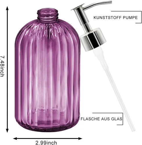 Miniatura 2 de Paquete de 2 dispensadores de jabón de vidrio con bomba, dispensador de jabón líquido de 13.5 fl oz para jabón, champú y loción para cocina, baño