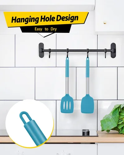 Miniatura 4 de Paquete de 2 espátulas de cocina sólidas de silicona, antiadherentes, utensilios de cocina sin BPA, resistentes al calor, utensilios de cocina Azul