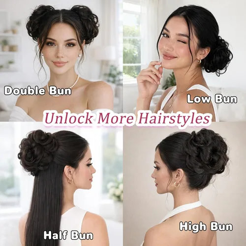 Miniatura 5 de MORICA - Extensión de cabello sintético en forma de moño ondulado, recogido y alborotado con liga para mujeres, 1 unidad (1-6#, castaño oscuro)