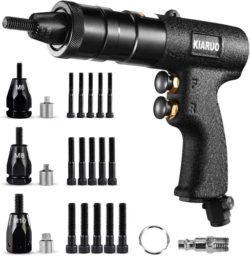 Miniatura 8 de Pistola Neumática para Tuercas Remachables 8-32,10-24,1/4-20 con Mandriles de Repuesto, Pistola de Remachadora de Tuerca de Grado Industrial 1500