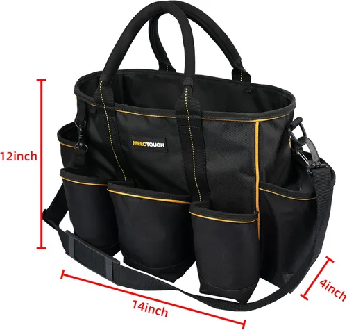 Miniatura 2 de MELOTOUGH Bolsa de suministro de 14 pulgadas Bolsa de herramientas con parte superior abierta Bolsa organizadora de herramientas con correa