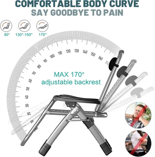 Miniatura 4 de DoCred Silla de gravedad cero, sillón reclinable de césped, tumbona reclinable para patio, tumbona plegable portátil con cojín suave desmontable