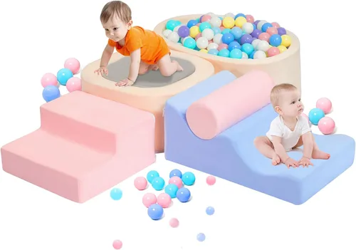 MIND&ACTION Juguetes de Escalada para Niños Pequeños de 6 Piezas en Interiores con Piscina de Pelotas, Juguetes de Escalada para Mayores de 1 Año,