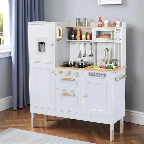 Miniatura 8 de Arlopu Cocina de Juguete para Niños, Juegos de Cocina de Madera para Niños Pequeños, Set de Cocina de Simulación con Almacenamiento y Accesorios