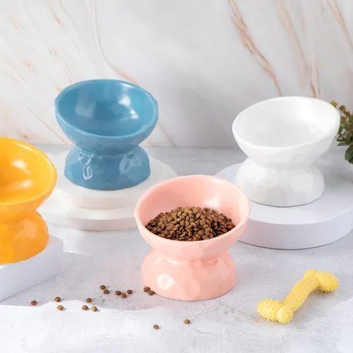 Miniatura 4 de Bokon Tazón elevado de cerámica para gatos de 6.8 onzas, cuenco elevado de comida para mascotas, anti vómitos, comedero elevado para perros y gatos