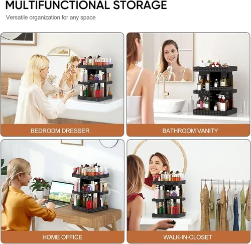Miniatura 6 de Organizador de maquillaje de acrílico transparente giratorio de 360°, 7 capas grandes organizadores de maquillaje y almacenamiento, organizador