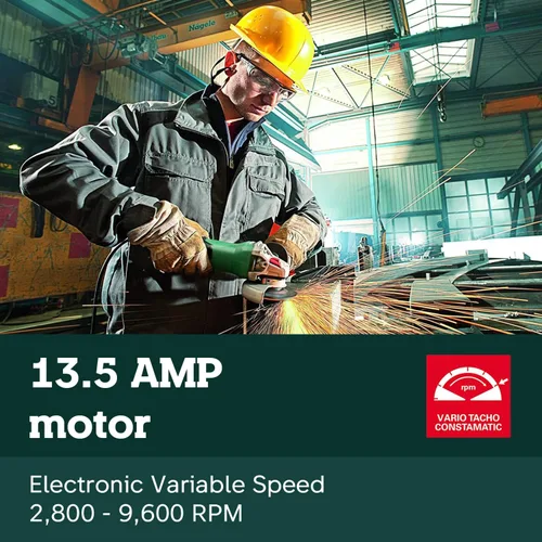 Miniatura 6 de Metabo WEV15-125 HT Amoladora angular, con traba, de 13.5 amperes, con 2800 a 9600 revoluciones por minuto, con elementos electrónicos y alto par