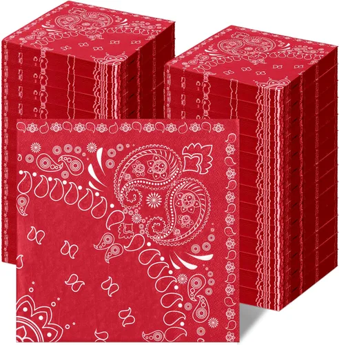 Miniatura 8 de Teling 200 servilletas tipo bandana del oeste de 2 capas, servilletas de papel desechables a granel con estampado de cachemira para suministros