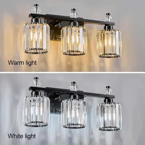 Miniatura 2 de Luces de Tocador de Baño de 3 Luces, Placado Negro, Modernas Luces de Tocador de Cristal para Baño, Luces de Tocador de Cristal para Usar Sobre