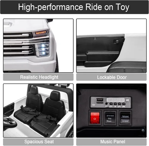 Miniatura 4 de Auto de paseo para niños grandes de 24 V y 4 WD, funciona con batería, con licencia Chevrolet Silverado HD, UTV camión, al aire libre, hierba, Blanco