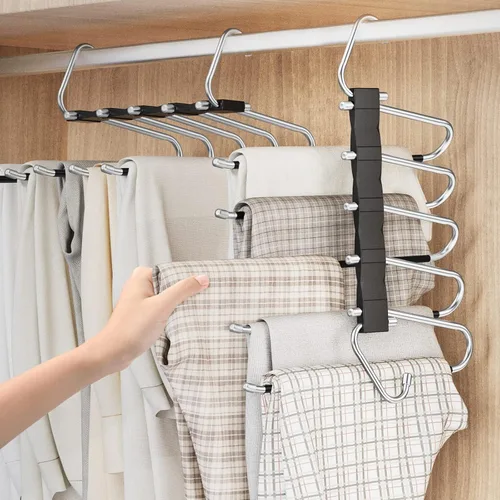 Miniatura 33 de Loretoy Paquete de 4 perchas para pantalones que ahorran espacio, estante multifuncional antideslizante para pantalones, tubo de acero inoxidable