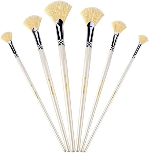 Miniatura 2 de Amagic Juego de 6 pinceles de abanico – Cerda de cerdo natural – Pinceles suaves anti-desprendimiento para pintura al óleo de acuarela acrílica