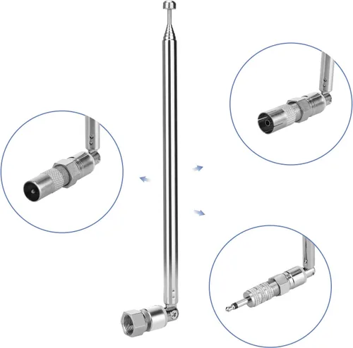 Miniatura 2 de ENUODA Antena de radio FM de repuesto de 75 ohmios - Antena telescópica de 7 secciones, 6.7-29.8 in, conector macho tipo F con adaptador para radio