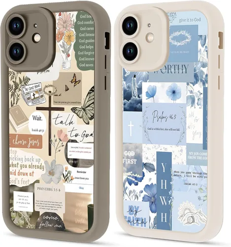 Miniatura 56 de Paquete de 2 fundas protectoras para iPhone 13 de 6.1 pulgadas con versículo bíblico de Jesús y cruz cristiana floral, para mujeres y niñas, funda