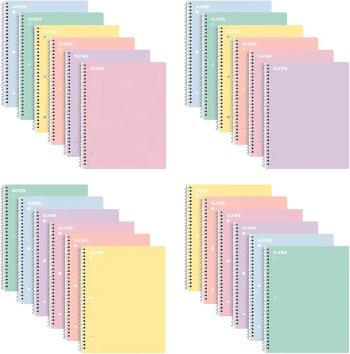 SUNEE Cuadernos en espiral, paquete de 24, 1 materia, papel rayado universitario, 8 x 10-1/2 pulgadas, 70 hojas por cuaderno, cuadernos en espiral
