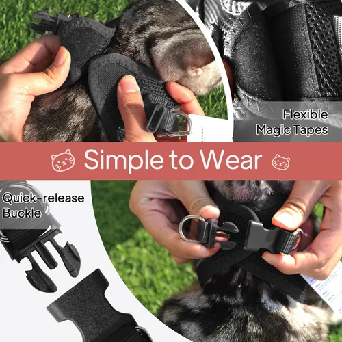 Miniatura 4 de TwoEar Arnés de gato a prueba de escape, suave chaleco ajustable para perro, de malla transpirable, chaqueta reflectante de fácil control para Negro
