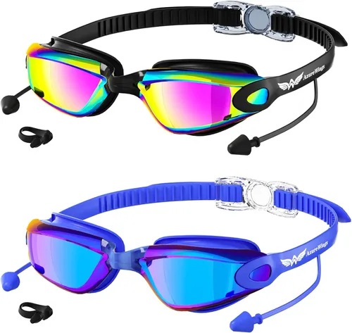 Miniatura 14 de Paquete de 2 gafas de natación sin fugas, antivaho y UV, gafas de natación para adultos, hombres y mujeres, lentes de policarbonato con espejo HD
