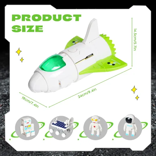 Miniatura 3 de Jomifin Juguete de nave espacial para niños y niñas, juguetes del transbordador espacial con luces y sonido, figura de 3 astronautas, cabina que se