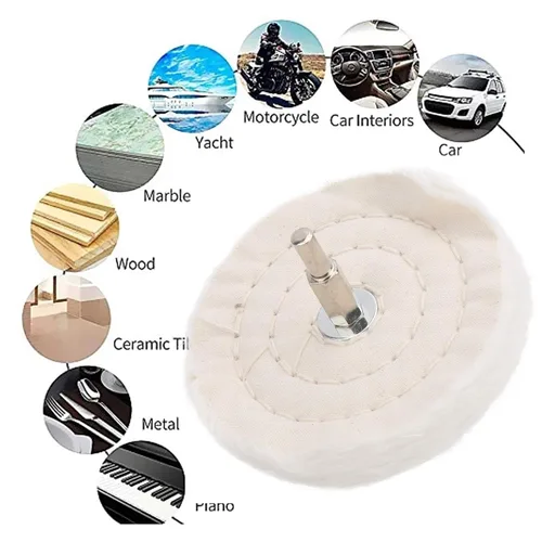 Miniatura 3 de ViaGasaFamido Kit de rueda de pulido de tela blanca para taladro, herramientas de pulido de espejo de algodón de tipo plano con mango para joyería