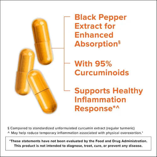 Miniatura 2 de Curcumina de cúrcuma con pimienta negra y jengibre, Qunol 2400 mg tumérica y jengibre, cápsulas de cúrcuma, suplemento de apoyo articular, 95%